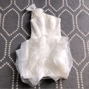 Cocomelody One Shoulder Bow Tulle Ruffle Formal Gown